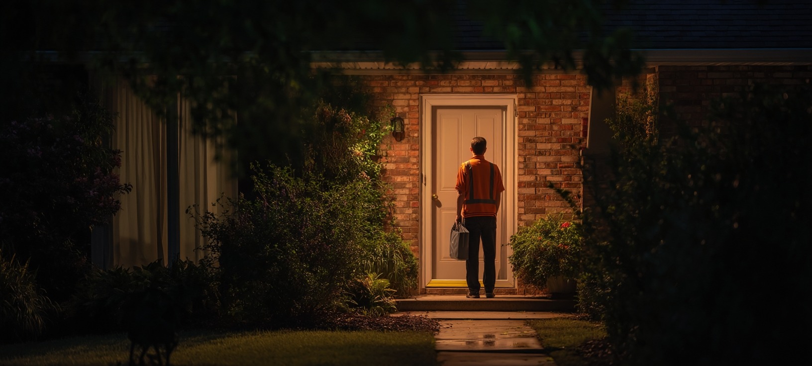 a doordash deliveryperson waits outside a home in New Mexico